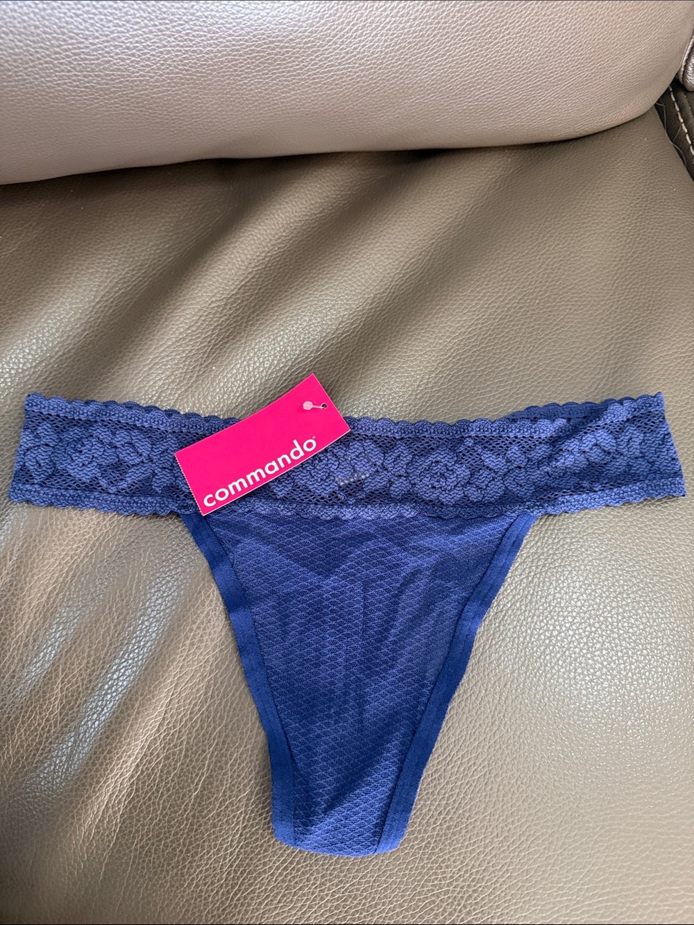 Commando Deep Navy Lace-Trim Thong Panty